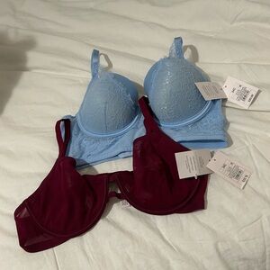 Auden Lace Bra Set - Light Blue and Burgundy